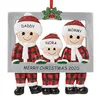 Hars kerstversieringen schattig kerstfamilie ornament Red Plaid Santa Claus hanger Diy Naam foto frame kerstboom ornamenten geschenken SN4800