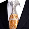 Cravate pour hommes multicolore jaune E8 marron argent Paisley points hommes cravates ensemble cravates poche carré 100% soie nouveau gros 72P6