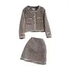 2022 primavera autunno nuove donne tweed di lana pied de poule plaid griglia cappotto e gonna twinset 2 pezzi vestito di vestito ML