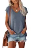 Ropa de mujer Verano con cuello en V Camisetas Liso Sólido Camisola Manga corta Camiseta sin mangas Tops Camisetas Chaleco Moda sexy Tops recortados Blusa Blusas casuales