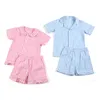 Ensembles de pyjamas d'été à rayures en coton Seersucker Boutique Vêtements de nuit pour enfants Garçon et Girl12m-12years Bouton Up PJS 220426