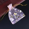 New Printing Love Heart Organza Sack Gift Bags Drawstring Charm Packaging Christmas Jewelry Pouches 7x9 9x12 11x16 20x30cm