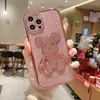 3D brutalny niedźwiedź etui na telefony komórkowe dla Apple iPhone 13 14 Pro Max 12 galwanizacja proszek błyskowy 11 osłona ochronna XS Max