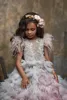 Girl's Dresses Feather Ball Gown Flower Girl For Wedding Beaded Bateau Neck Appliqued Toddler Pageant Gowns Tulle Kids Prom GownsGirl's Girl