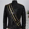 Hommes Noir Paillettes Steampunk Blazer Veste Col Montant Gland Conception Blazers Hommes Discothèque Fête Bal Rock and Roll Costumes 3XL 220527