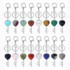 Women Key Shape Pendant KeyChain for Bag Car Natural Love Heart Gemstone Lucy Lock Crystal Men Healing Chakra Cute Keyring