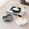 Sabão prato de sabão prato de cerâmica de luxo com drenagem na cozinha de cozinha pia de pia de caddy barra de banheira de banheira autônoma esponja traysoap