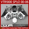 Bodys Kit för Honda VTR1000 RTV1000 RC51 2000-2006 Bodywork 123NO.28 SP1 SP2 VTR 1000 00 01 02 03 04 05 06 VTR-1000 2000 2001 2002 2003 2004 2005 2006 Fairing White Glossy