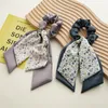 Fashion Flower Print Bow Scrunchies Silk Ribbon for Women Ponytail Scarf Sweet Elastic Hair Band Girls Hair Ties Accessories