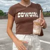 Vintage litera Print Sexy Cowgirl Crop Tops Kobiety swobodny krótki rękaw Y2K Pullover Tees Summer Slim Streetwear T Shirt Woman 220602