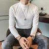 Men's T-Shirts Velvet High Neck T-shirt 2022 Fall/winter Slim-fit Striped Casual Men's Long-sleeved Tight T-shirtMen's