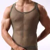 Sexy mannen tanktops met transparante mesh -stof zie hoewel mesh mouwloze ademende transparant strakke vest 220527