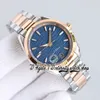 RWF Aqua Terra 150m A8800 Automatische dames Watch 220.55.34.20.55.001 34 mm Blauw reliëfgolfpatroon wijzerplaat diamant roos Rose Gold roestvrijstalen Eeuwige horloge horloges