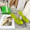 2022 High Heels drawstring designer slides Womens sandals Dress Ribbon weaving Fashion Ladies Mesh Square Toe Women Sandal Dot strappy botegas shoes