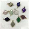 Konst och hantverk 15x25mm Natural Crystal Stone Rhombus Charms Green Blue Rose Quartz Pendants Gold Edge Trendy For Necklace Sports2010 DHMXG