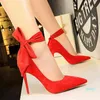 Dress High Heels Suede Bow-knot Woman Pumps Stiletto Ladies Women Basic Pump Wedding Shoes Footwear