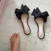 2018 spring and summer women's shoes Korean silk satin Pointed bow tie slippers Baotou flat heel sets semi slippers T200106