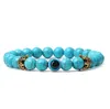 Evil Eye Natuursteen Beaded Strengen Armband Designer Sieraden Gouden Kroon Wit Turquoise Tijgerogen Hematiet Voor Mannen Vrouwen Liefhebbers Elastiek Touw Armbanden 12 kleuren