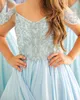 Light Ice-Blue Girl Pageant Dress for Little Girls 2023 Crystal Beading Chiffon A-Line Kids Birthday Spaghetti Formal Party Wear Robe Infant Toddler Teens Designer