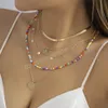 Bohemian Multilayer Colorful Seed Beads Chain Necklace for Women Summer Beach Gold Color Coin Sequin Pendant Jewelry Accessories
