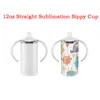 Sublimation Blank Sippy Cups For Children 12oz White Straight Sippy Mugs Stainless Steel kids Dinking Tumbler with Handles FY4623