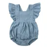 Zomer baby ruffed rompers baby peuter linnen jumpsuits kleding jongens en meisjes ruche mouwloze lichaamsdelen uit één stuk kleding m4156