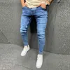 Herr jeans herrbyxor dragkedja tvätt randiga män byxor höft hål arbetet hopp denim vintage herrbyxor