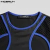 Men T Shirt Mesh Patchwork See Through O-neck Long Sleeve Streetwear Hollow Out Tops Sexy Fitness Men Clothing INCERUN 7 220407