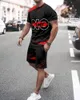 Abito da uomo di tendenza estiva Pantaloncini da spiaggia casual Set Abiti con stampa 3D T-shirt girocollo con graffiti per uomo Manica corta 2 pezzi 220524