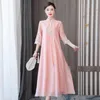 Robes décontractées Robe de style chinois rétro Femmes Cheongsam 2022 Printemps Vêtements d'été Hanfu Jeune Tempérament Zen Broderie Qipao M2108Casual