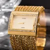 Relojes de pulsera Cussi Cadena Pulsera Relojes Oro / Plata IP Chapado en oro Diamante Dial Cuarzo Moda Mujer Vestido de lujo Reloj con caja
