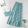 Spares de canciones de mujeres Yose Boho Floral Vintage Women Sets 2 piezas Summer Holiday Crop, pantalones de pierna ancha de la pierna de las piernas, la playa elegante de la playa Setswomen