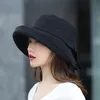 Bow kobiet Panama Bucket Hat Summer Fashion Kpop Bob Cotton Black Beach Sun Hats Składany szeroki brzeg przeciwbólowy czapka rybacka 220525