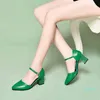 Женщины Мода Зеленая ПУ Кожаные Туфли на высоком каблуке Дамы Повседневная Сладкая пряжка Ремень Офисные каблуки