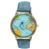 Bilek saatleri bilek saatleri Kadınlar için küresel seyahat ile uçak haritası elbise izleme denim kumaş grubu 2022wristywatches
