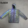 Men's Jackets Mens Hip Hop Dazzle Color Reflection Jacket Solid Long Sleeve Hooded Zipper Pocket Male Fashion Sport Night Run Windproof Coat
