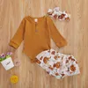 Set di abbigliamento moda Baby Autumn Born Girl Clothes Manica lunga Tuta in maglia a costine Tutu con volant Pantaloncini stampati 2 pezzi Set di abiti