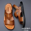 Sandals Summer Fashion Men Shoes Vintage Real Leather Non-Slip Beach Slip-on Travel Flip Flop Slippers Black Brownsandals