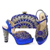 Sapatos femininos azul real e conjunto de bolsa bolsa salto alto moda sapatos de verão combinando com bolsa de mão CR178 11,5 cm 220516