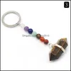 Konst och hantverk 7 Chakra Beads Charms Natural Stone Pillar Key Rings Keyring Fashion Healing Reiki Keyholder Boho Jewelry C Sports2010 DHG3H