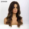 Emmor sentetik uzun ışık serin kahverengi vurgu koyu sarışın dalgalı saç perukları yüksek sıcaklık katmanlı cosplay ombre peruk kadınlar için 220622