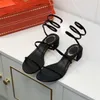 Rene Caovilla Rhinestone Chunky Obcas Sandals Women's Kide Snake Wrap Okładka Weddna Wakacyjne Dziewczyny Black Srebrny Szampan Sandały plażowe