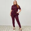 Women's Plus Size Tracksuits Summer Outfits Women Clothing Red Plaid Two Piece Sets Tights Tunic Pencil Pants For 4xlWomen's