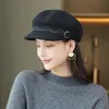 Basker Autumn and Winter Woman Solid Color Octonal Hat Lady Party Fashion 100% Wool Felt Sboy Capsberets
