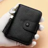 Genuine cow leather women designer card holders lady fashion tassel zero wallets female casual purses no26