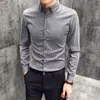 Мужские платья рубашки Осенние мужчины Корейские полосатые деловые блузки