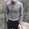 Men's Dress Shirts Autumn Men Korean Striped Business Blouse Tops Man Long Sleeve Male Handsome Warm Velvet Formal K111Men's