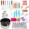 148 st DIY Multifunktion Cake Decorating Kit Turntable Set Pastry Tube Fondant Tool Kök efterrättverktyg Y200612