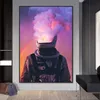 Lona criativa única pintura roxa planta arco-íris nuvens cópia do astronauta pôsteres Fotos modernas da arte da parede para a decoração da casa
