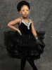 Girl's jurken Sexy Spaghetti Black Girls Pageant met kristallen niveaus Little Kid Formele slijtage Vintage Communion -jurken